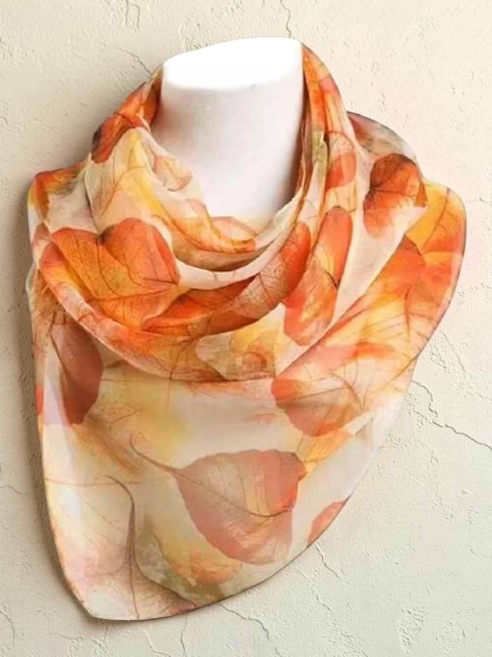 🍂 😎 4/$20 Beautiful, Sheer Autumn Leaf Print Scarf in Orange and Yellow